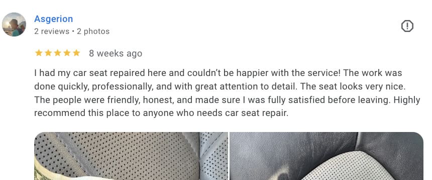 Customer review about leather seat cleaning in San Diego