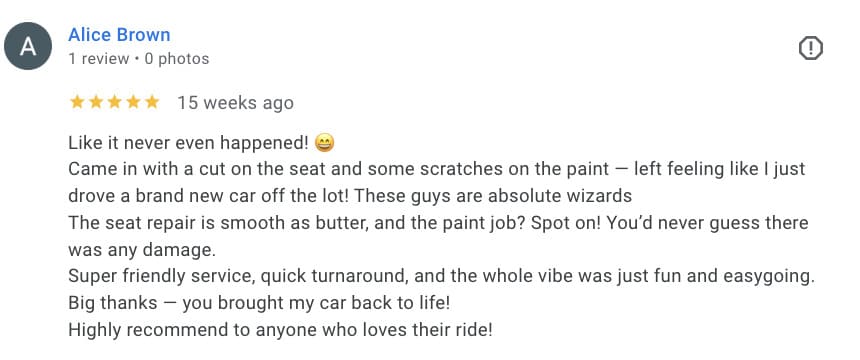 Leather care customer testimonial San Diego