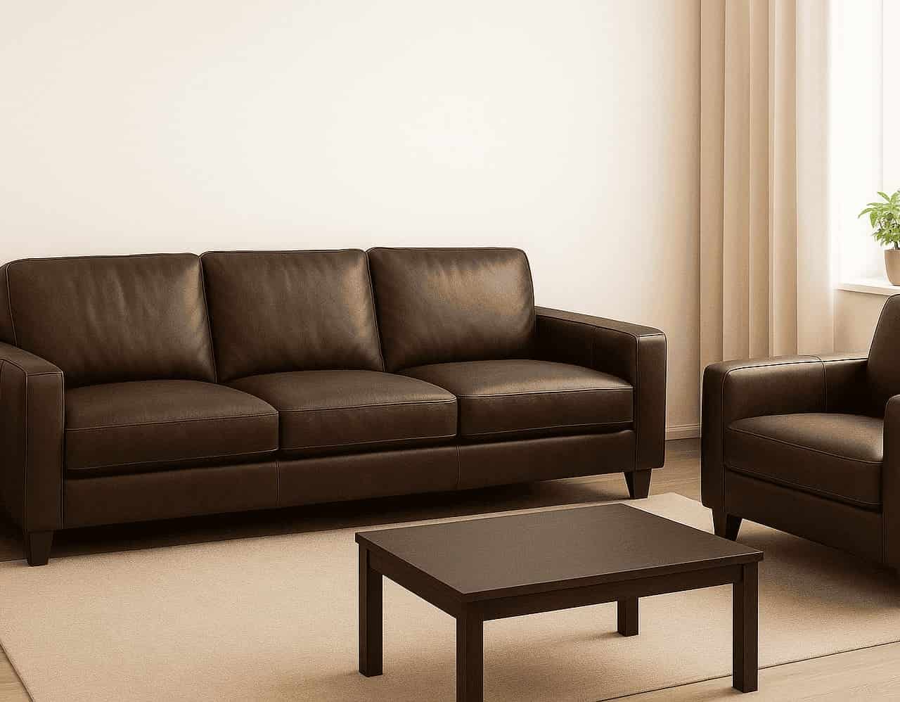 Restored leather sofa and armchair in a San Diego living room