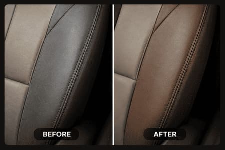 Before and after leather seat recoloring