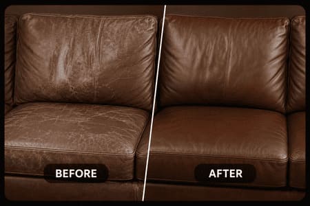 Before and after leather couch restoration