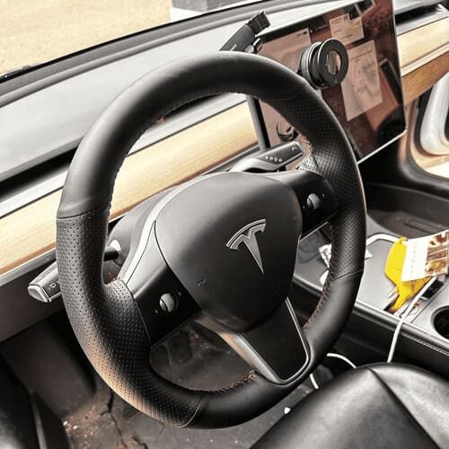 Tesla Steering Wheel after rewrap 2