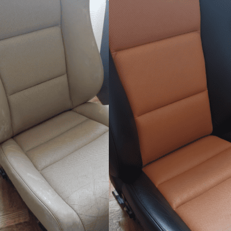 Leather car seat color change - beige to tan brown custom recoloring San Diego