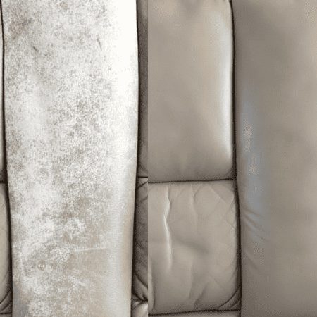 Coloring leather car seats Toyota Land Cruiser - faded beige rear seat before and after restoration