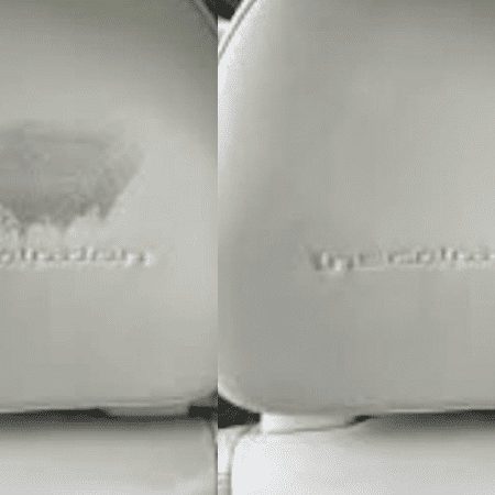 Professional coloring leather car seats before and after - white headrest restoration in San Diego