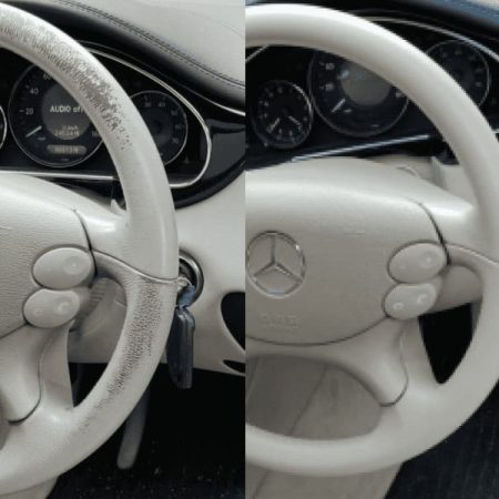 Mercedes leather steering wheel before and after professional restoration