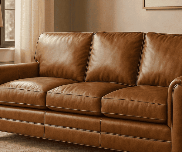 Leather Upholstery Repair San Diego – Brown Sofa Brown leather sofa in a cozy San Diego living room — perfect for leather upholstery repair
